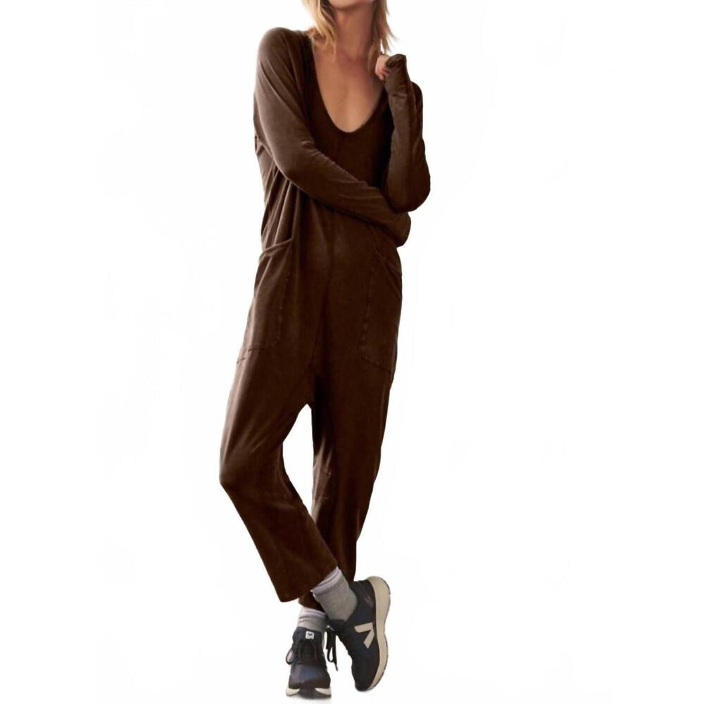 NEW FREE PEOPLE hot shot long sleeve onesie in dark espresso
